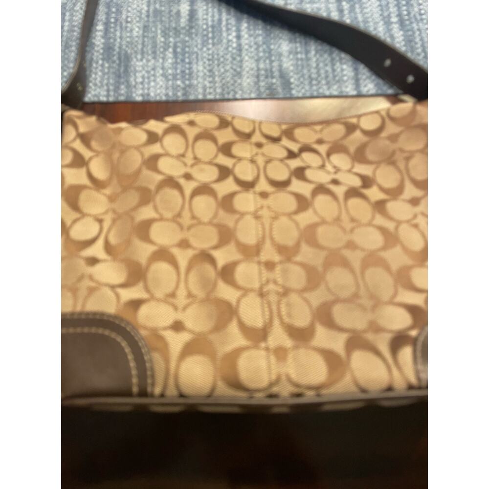 Coach Brown Canvas Leather Trim Hangbag Purse